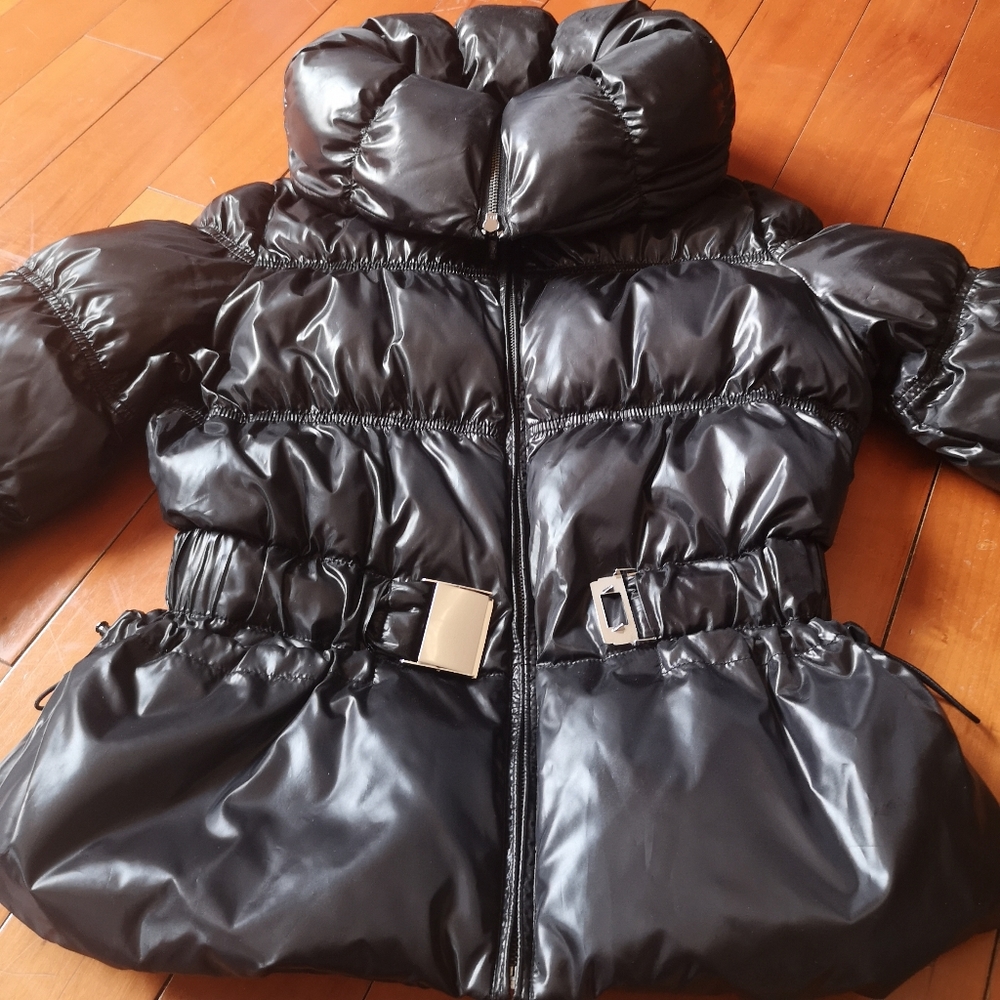 Express Black Puffer Jacket with Leopard Lining